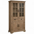 Bruine massief grenenhouten vitrinekast met glazen deuren, 100 x 45 x 200 cm