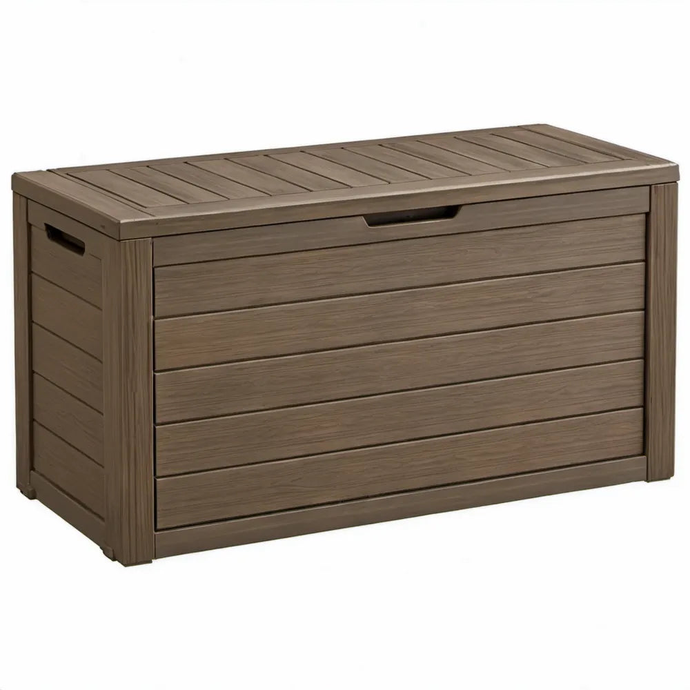 Bruine buitenopbergbox van PP-kunststof 270 L, 116,7 x 44,7 x 57 cm