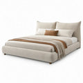 Gestoffeerd tweepersoonsbed 160 x 200 cm in crèmekleurige bouclé met hoog hoofdbord