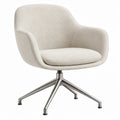 Draaibare loungestoel van crèmekleurige bouclé met zilvergrijs vierpoots onderstel, 75 x 73 x 80 cm