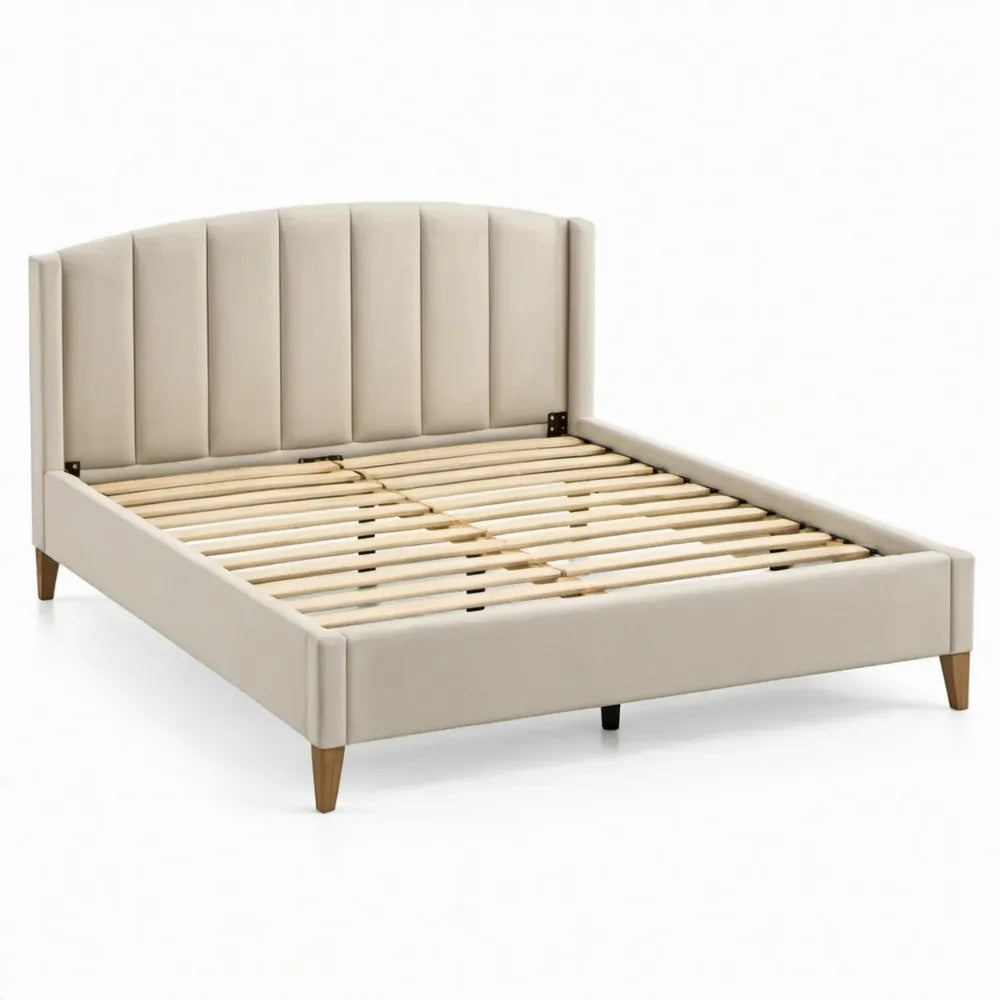 Gestoffeerd bedframe met lattenbodem 160 x 200 cm Crème/Naturelbruin