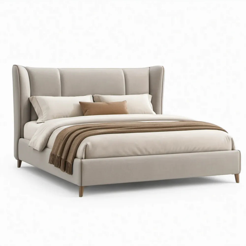 Gestoffeerd tweepersoonsbed 160 x 200 cm met hoog hoofdbord, beige/bruin
