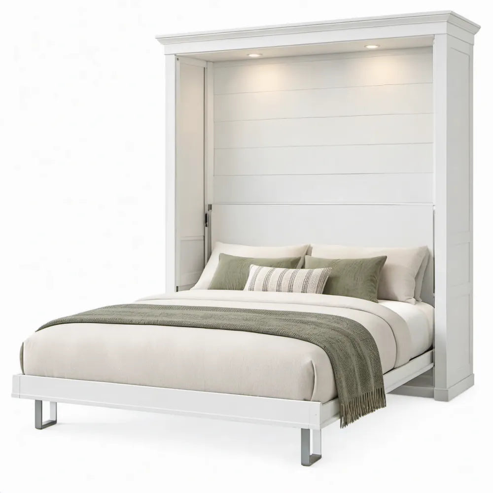 Verticaal opklapbed 160 x 200 cm met LED-verlichting, wit/grijs