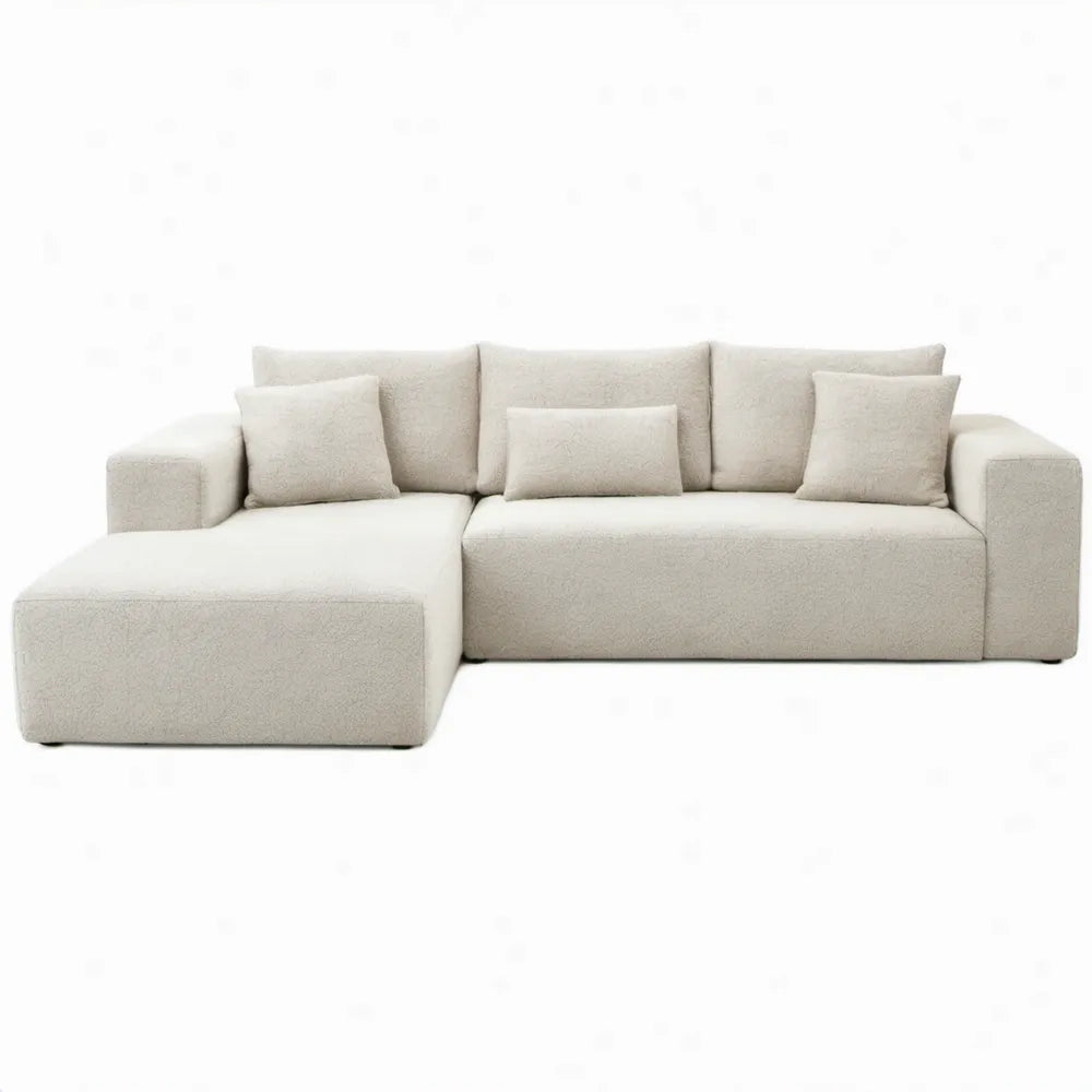 Hoekbank met linker chaise longue, crèmekleurige bouclé, 260 x 160 x 85 cm