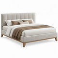 Gestoffeerd tweepersoonsbed 160 x 200 cm lichtgrijs met polyester bekleding en rubberhouten poten