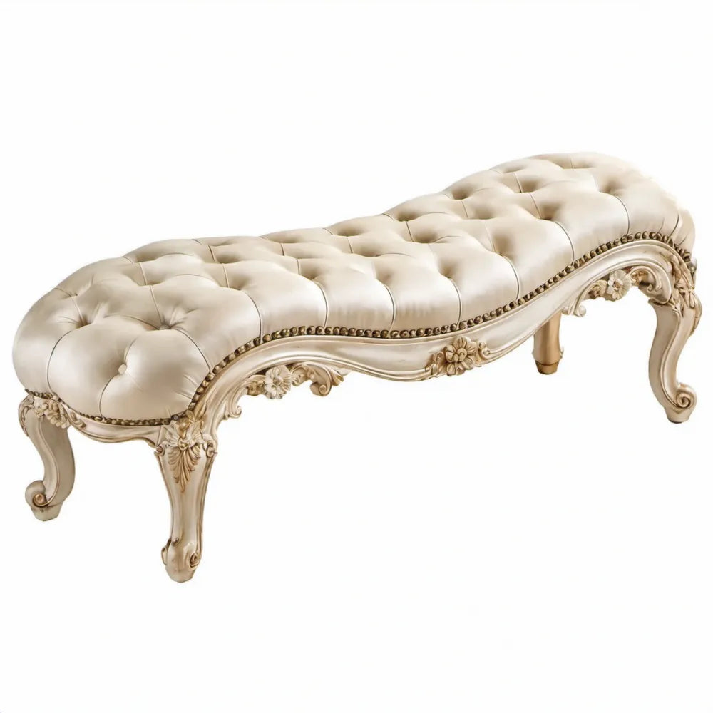 Klassieke chaise longue 180 x 65 x 75 cm van crème kunstleer met goudkleurige sierpoten
