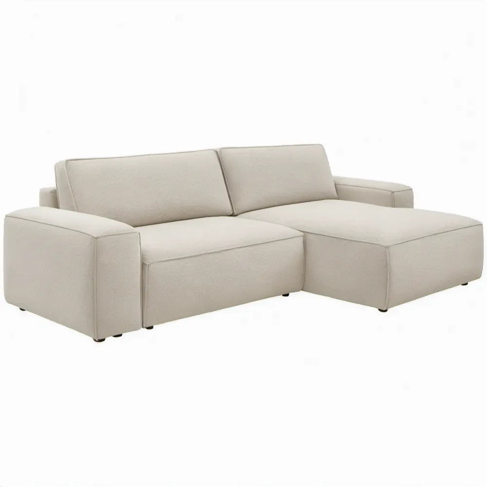 Beige hoekbank met chaise longue rechts, 240 x 160 x 82 cm, polyester
