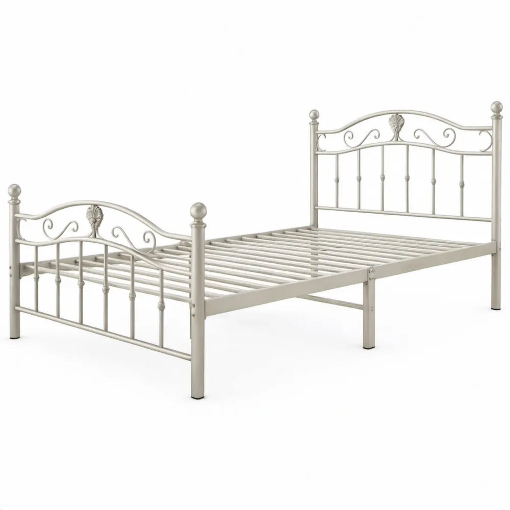 Metalen bedframe 90 x 200 cm crèmewit met stalen lattenbodem