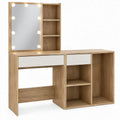 Kaptafel met verlichte spiegel, laden en opbergvakken 120 x 40 x 145 cm, eikenkleurig/wit