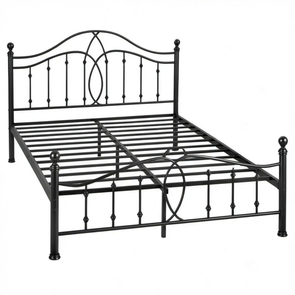 Zwart metalen bedframe met stalen lattenbodem 140 x 200 cm