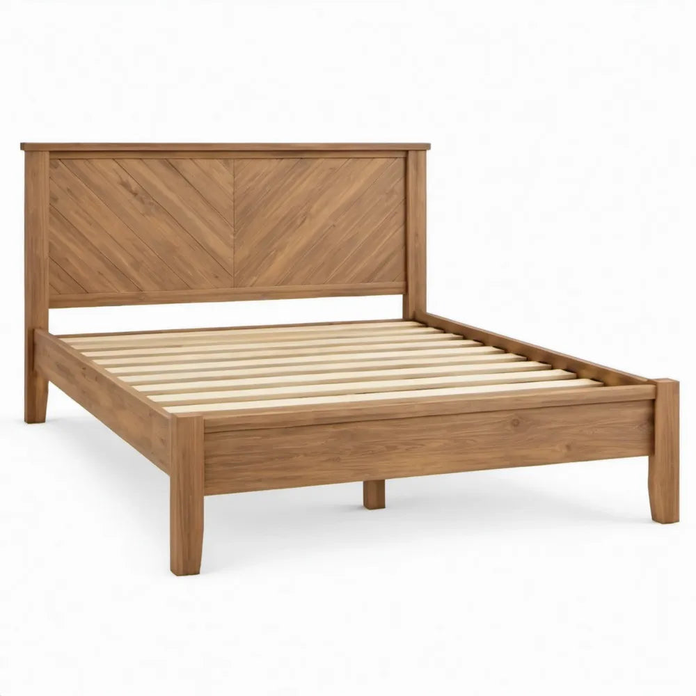 Bedframe van massief acaciahout met lattenbodem, bruin, 160 x 200 cm