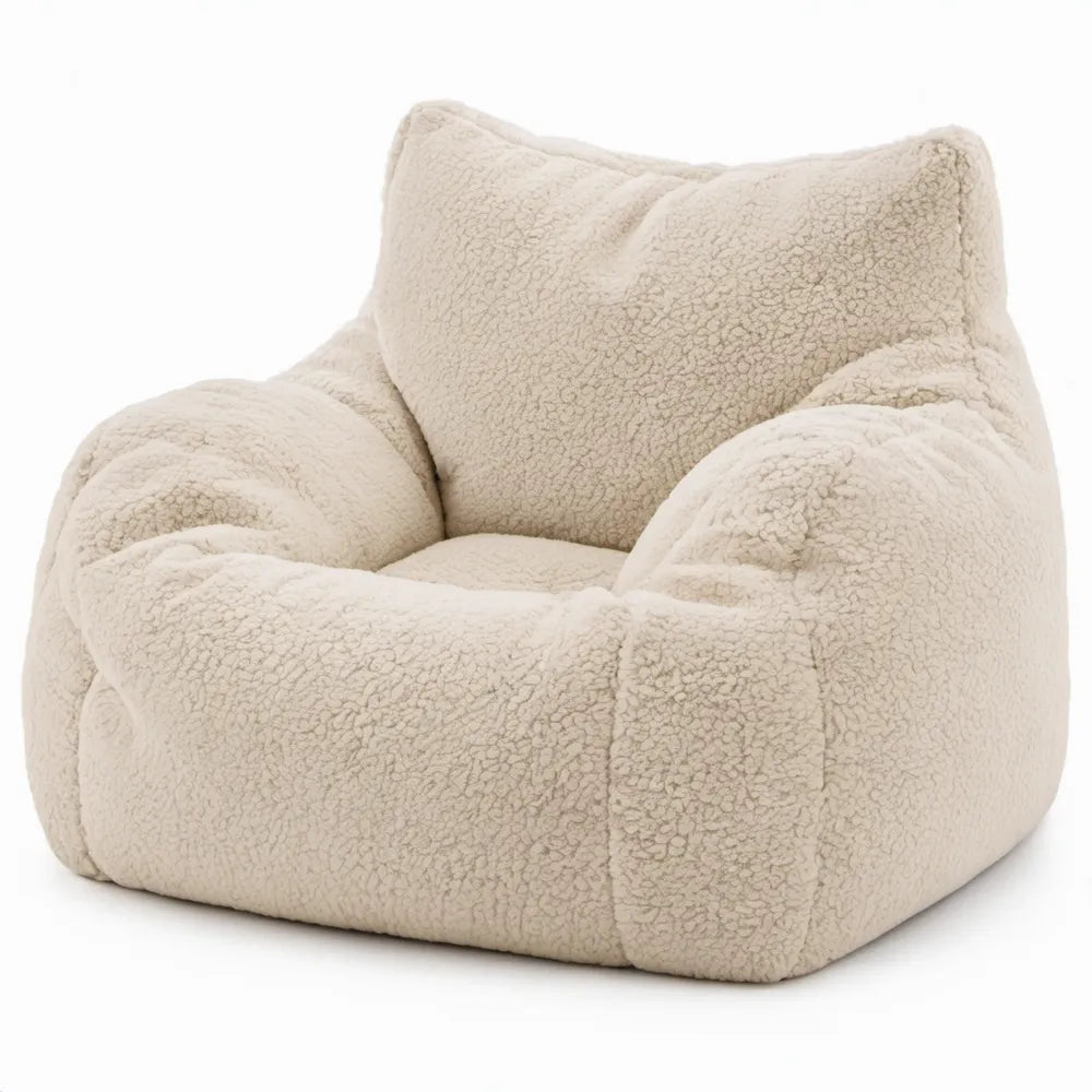 Kinderfauteuil van teddy polyester in crème, 70 x 70 x 60 cm