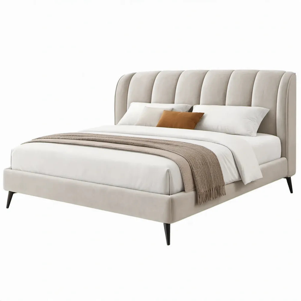 Gestoffeerd tweepersoonsbed beige/zwart, 180 x 200 cm, 220 x 200 x 115 cm