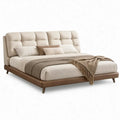 Tweepersoonsbed 180 x 200 cm in beige en bruin met gestoffeerd hoofdbord van PU-kunstleer