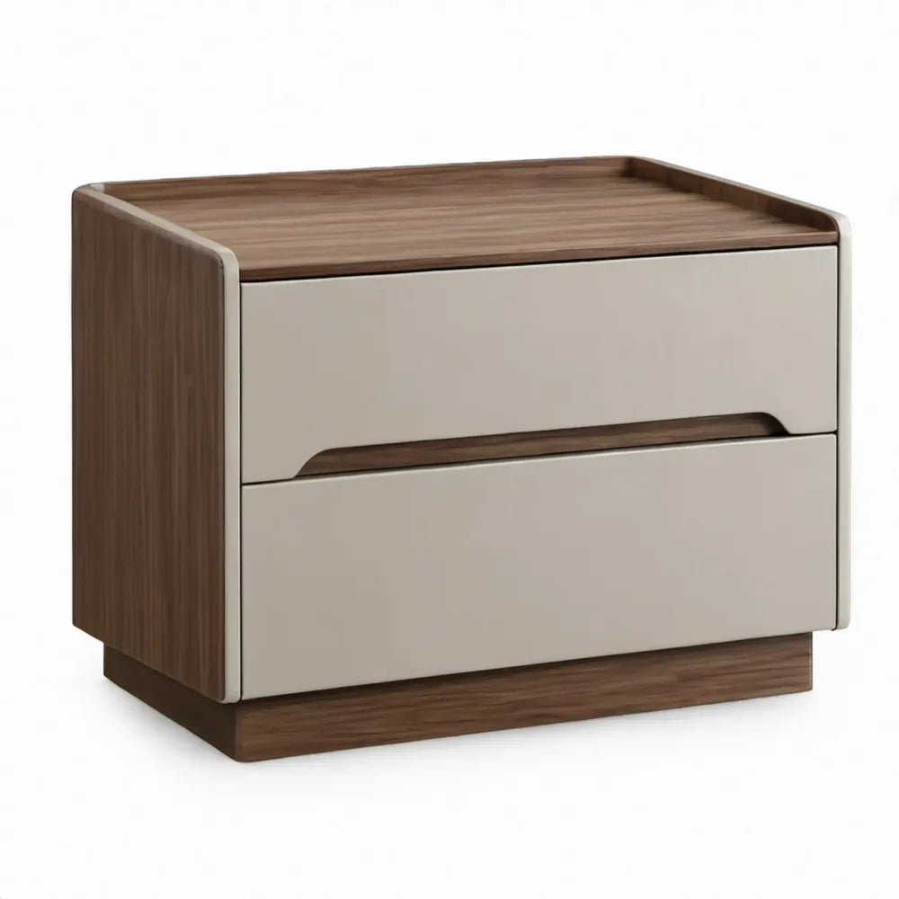 Nachtkastje met 2 lades en opstaand blad, 50 x 40 x 50 cm, walnootbruin en beige