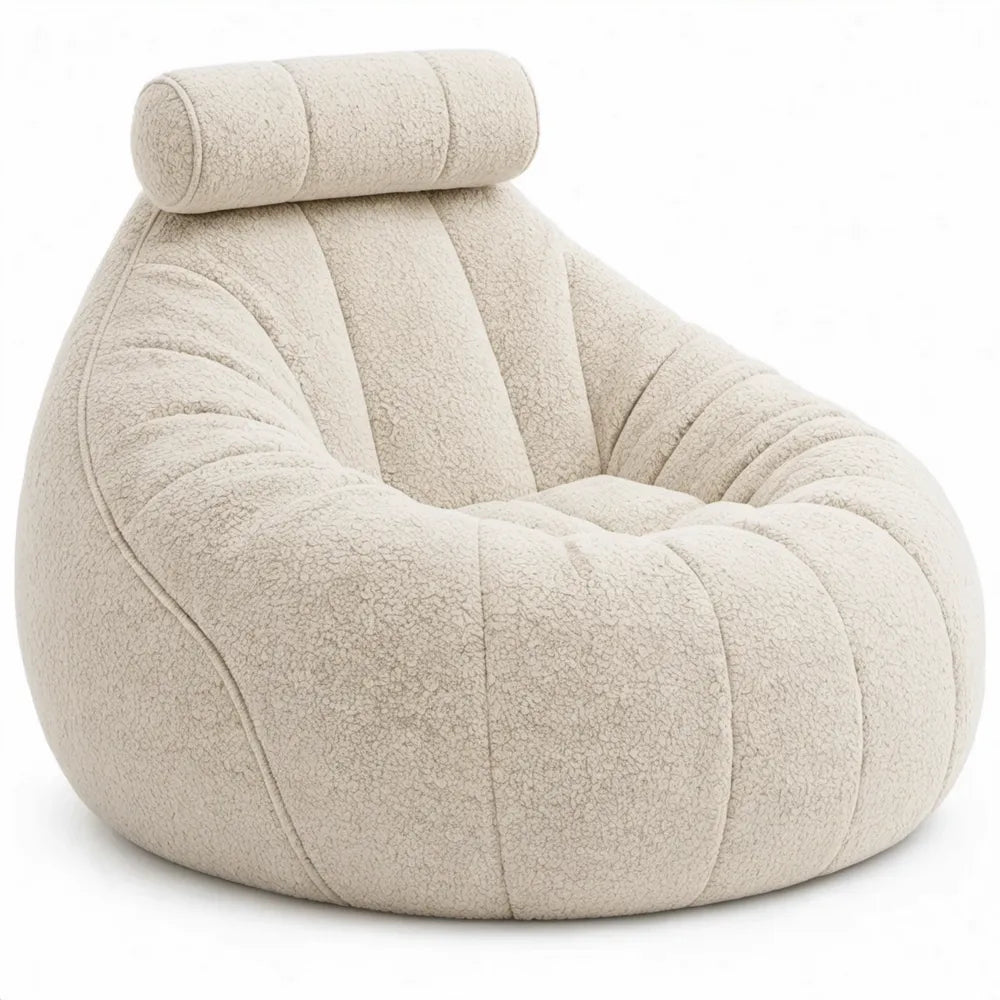 Ronde zitzakfauteuil met nekrol 95 x 90 x 75 cm in crème