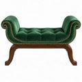Chaise longue in donkergroen polyesterfluweel met donkerbruine rubberhouten poten en goudkleurige nagels, 150 x 56 x 76 cm