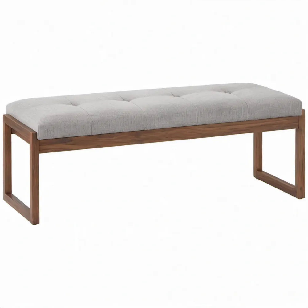 Gestoffeerde bedbank 120 x 40 x 45 cm Grijs/Walnootbruin, polyester en massief rubberhout