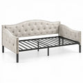 Gestoffeerd bedframe met metalen lattenbodem, beige/zwart, 140 x 200 cm